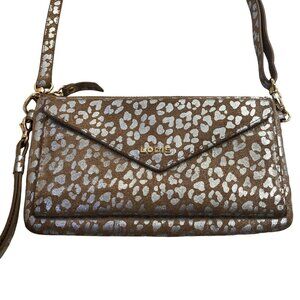 Lodis Leather Crossbody Wallet Purse Metallic Leopard Print & Adjustable Strap